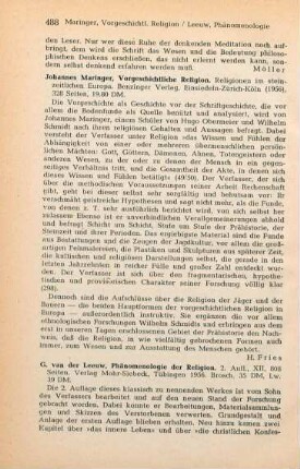 488 [Rezension] Maringer, Johannes, Vorgeschichtliche Religion