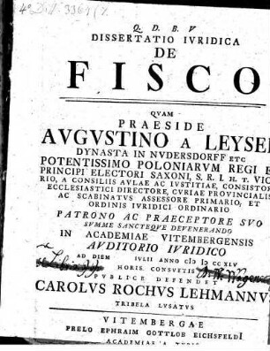 Dissertatio ivridica de fisco