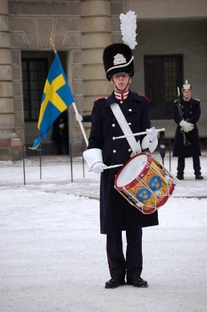 Trommler der Svea Livgarde vor dem Königlichen Schloss