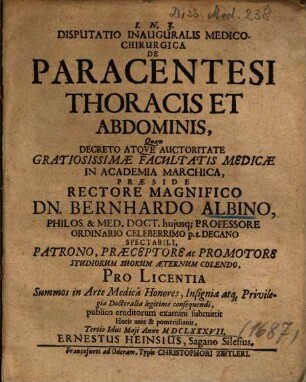 Disputatio Inauguralis Medico-Chirurgica De Paracentesi Thoracis Et Abdominis