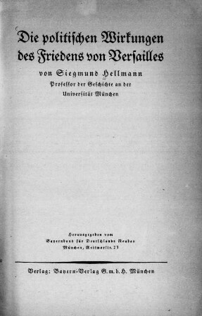 Die politischen Wirkungen des Friedens von Versailles
