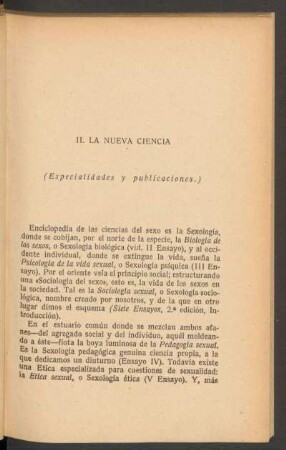 II. La nueva ciencia : (Especialidades y publicaciones.)