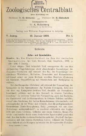 Zoologisches Zentralblatt. 5. 1898