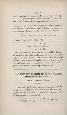Inscription dans le cercle des quatre polygones réguliers de trente cotés.