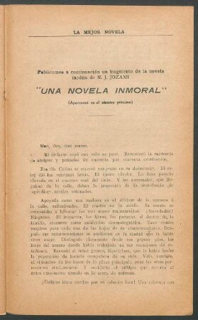 "Una novela inmoral" : (Aparecerá en el número próximo)