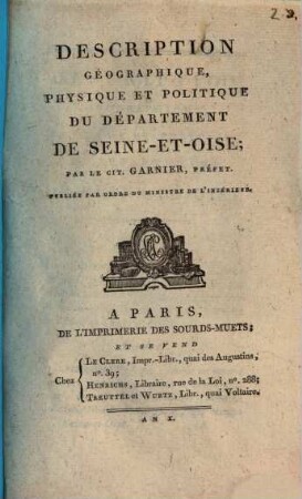 Description géographique, physique et pilotique du département de Seine-et-Oise