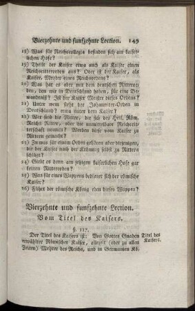 Vierzehnte und funfzehnte Lection. Vom Titel des Kaisers.