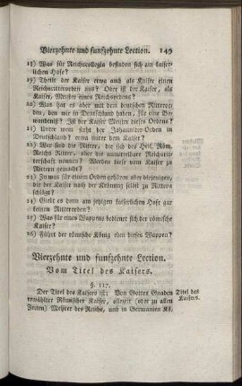 Vierzehnte und funfzehnte Lection. Vom Titel des Kaisers.