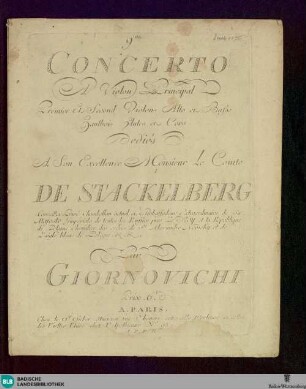 9me concerto a violon principal : premier et second violons, alto et basse, hautbois, flutes et cors