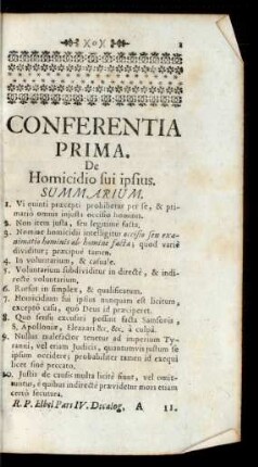 Conferentia Prima. De Homicidio sui ipsius