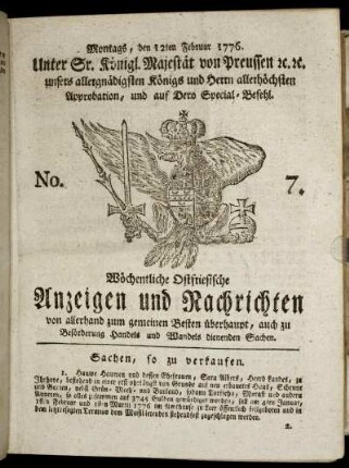 No. 7. Montags, den 12ten Februar 1776.