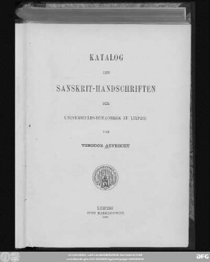 1: Katalog der Sanskrit-Handschriften der Universitäts-Bibliothek zu Leipzig