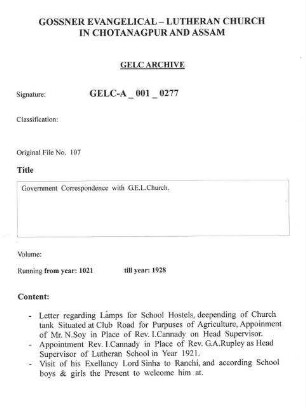 Govt. Correspondence with G.E.L.Church