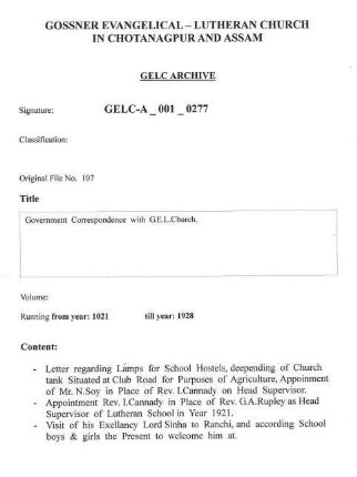 Govt. Correspondence with G.E.L.Church