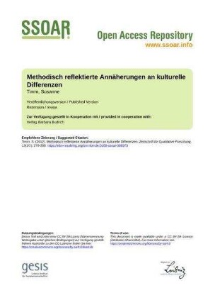 Methodisch reflektierte Annäherungen an kulturelle Differenzen