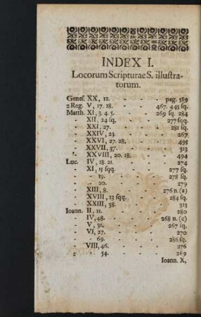 Index I. Locorum Scripturae S. illustratorum
