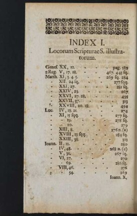 Index I. Locorum Scripturae S. illustratorum