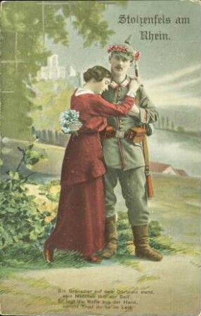 Stolzenfels am Rhein. Ein Grenadier auf dem Dorfplatz stand [...]