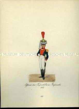 Uniformdarstellung, Offizier des Fuß-Artillerie-Regiments, 1811. Aus: Sammelmappe "Sachsens Militär", Königliche Arsenalsammlung.