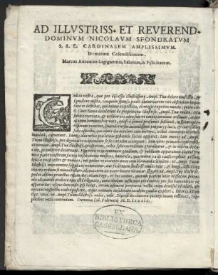 Dedikation an Nicolaus Sfondratum Kardinal von Cremona