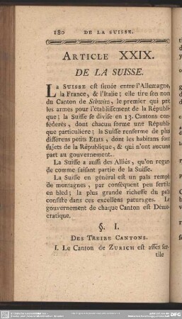 Article XXIX. De La Suisse