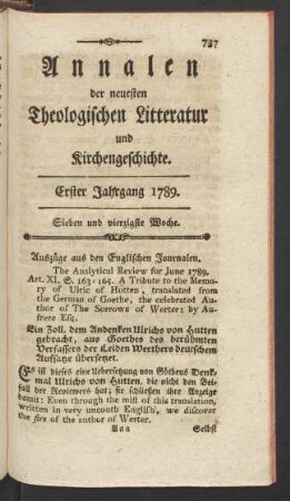 Sieben und vierzigste Woche