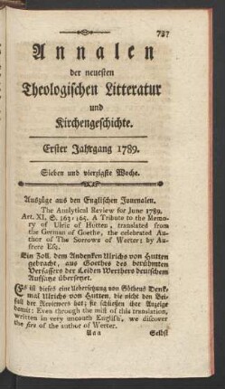 Sieben und vierzigste Woche