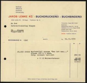 Firmenbriefkopf Jakob Lemke KG, Buchdruckerei - Buchbinderei