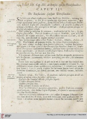 Caput III: De Sensatione ejusque Divisionibus