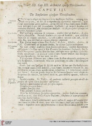 Caput III: De Sensatione ejusque Divisionibus