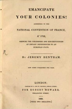 Emancipate your Colonies : addressed to the national convention of France as 1793
