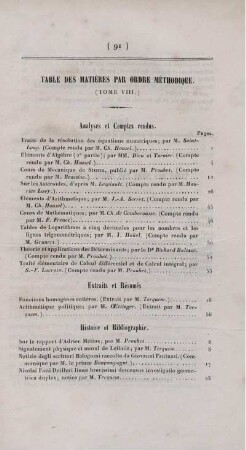 Table des matières par ordre méthodique. (Tome VIII.)