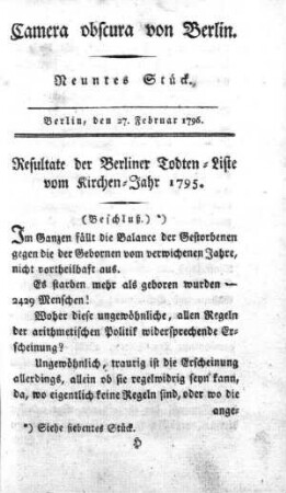 Neuntes Stück, 27. Feburar 1796