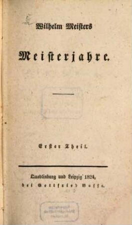 Wilhelm Meisters Meisterjahre, 1