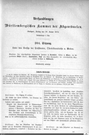 204. Sitzung, Stuttgart, 30.1.1874