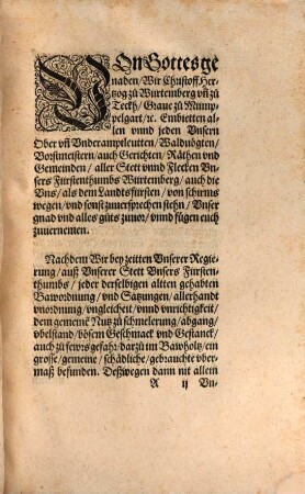 Newe Bawordnung des Fürstenthumbs Würtemberg : [Geben zu Stutgarten den ersten Martij ... tausent, fünffhundert sechtzig und acht Jar ...]