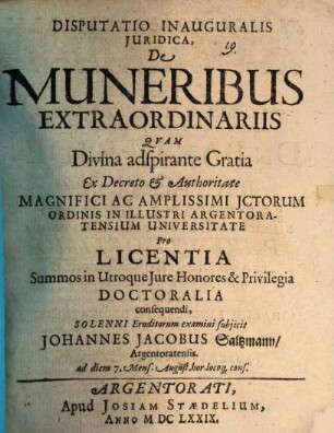 Disputatio Inauguralis Iuridica, De Muneribus Extraordinariis
