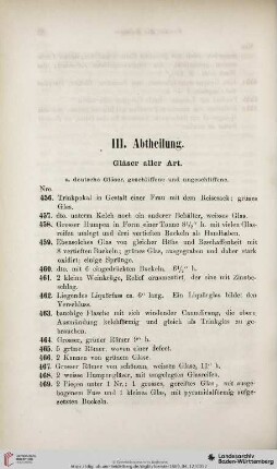 III. Abtheilung: Gläser aller Art (Nro. 456 - 678)