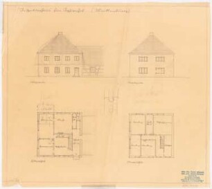 Schloss Sophienhof in Mecklenburg: Entwurf Grundriss Erd- und Obergeschoss, Ansichten