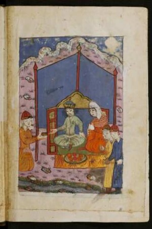 Illustration: Gastmahl des Oġuz Ḫān auf der Sommerweide