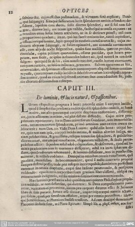CAPUT III. De lumini, et lucis natura, et passionibus.