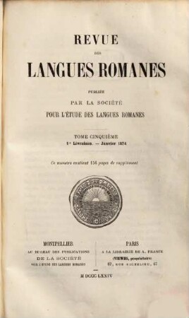 Revue des langues romanes. 5, 5. 1874