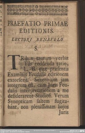 Praefatio Primae Editionis