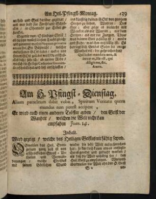 139-150, Am H. Pfingst-Dienstag. Alium paraclitum dabit vobis, Spiritum Veritas quem mundus non potest accipere.