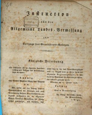Instruction für die Allgemeine Landes-Vermessung zum Vollzuge des Grundsteuer-Gesetzes