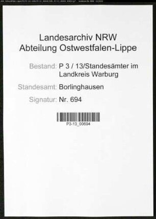 Sterberegister Standesamt Borlinghausen