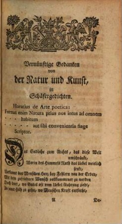 Christian Friedrich Zernitz Versuch in Moralischen und Schäfer-Gedichten : Nebst dessen Gedanken von der Natur und Kunst in dieser Art der Poesie