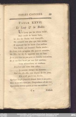 Fable XXVII. Le Loup & la Brebis.
