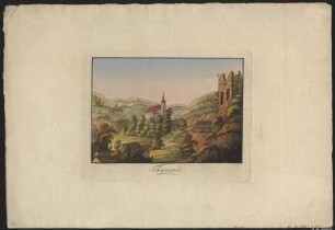 Ansicht von Tharandt, Umrißradierung, um 1830 : Tharand. - [S.l.] , [um 1830]. - 1 Kunstbl. : color. Umrißradierung ; 17 x 12 cm