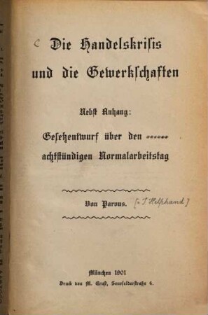 Die Handelskrisis und die Gewerkschaften